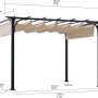 Sunjoy Pergola Giona, Stahl, 363x277 cm, weiß, mit beigem Stoffschirm und Maßangaben.