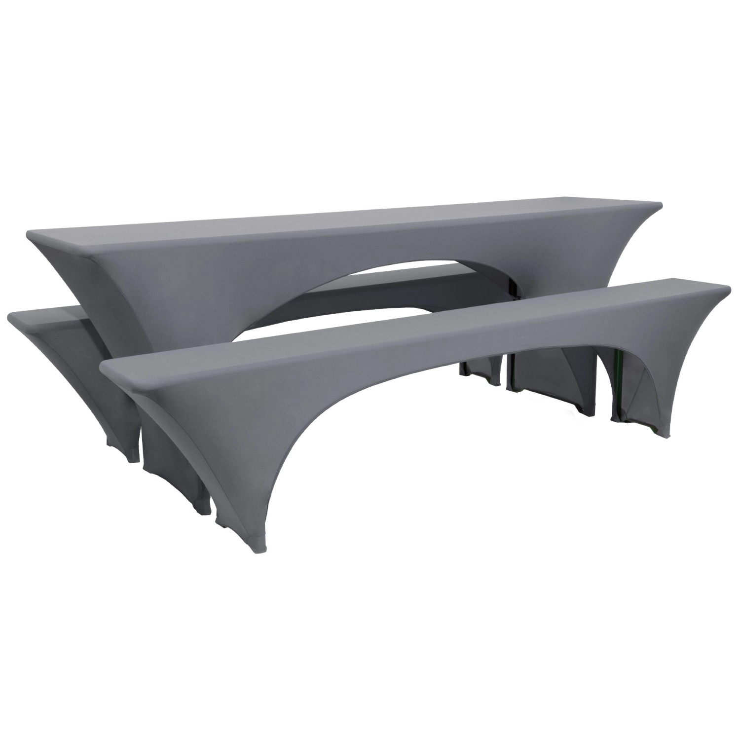 Beautissu Victoria Biertischhusse 3-teilig in Anthrazit: Stretch-Hussen für Biertisch und Bänke.