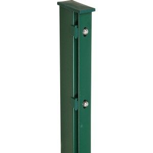 Grüner Zaunpfosten (120 cm) mit flacher Abdeckschiene für Zaunbau & Sichtschutz.