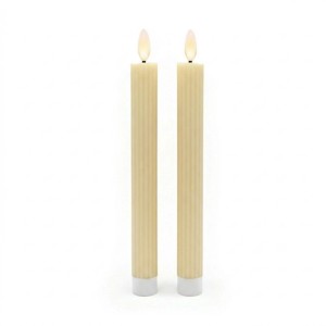 Relaxdays Stabkerzen 2er Set Echtwachs Kunststoff Beige LED Flammenlos 25 cm x 2 cm