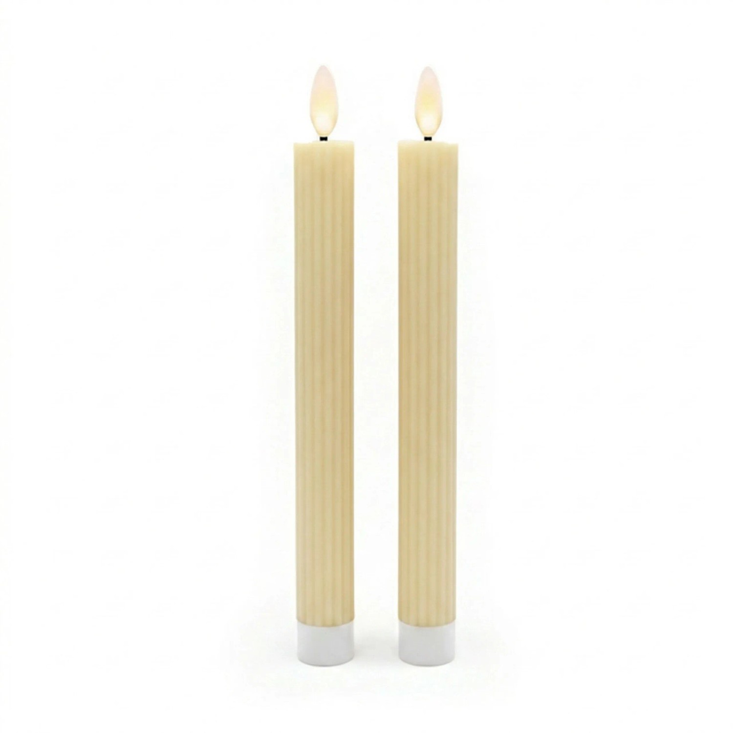 Relaxdays Stabkerzen 2er Set Echtwachs Kunststoff Beige LED Flammenlos 25 cm x 2 cm