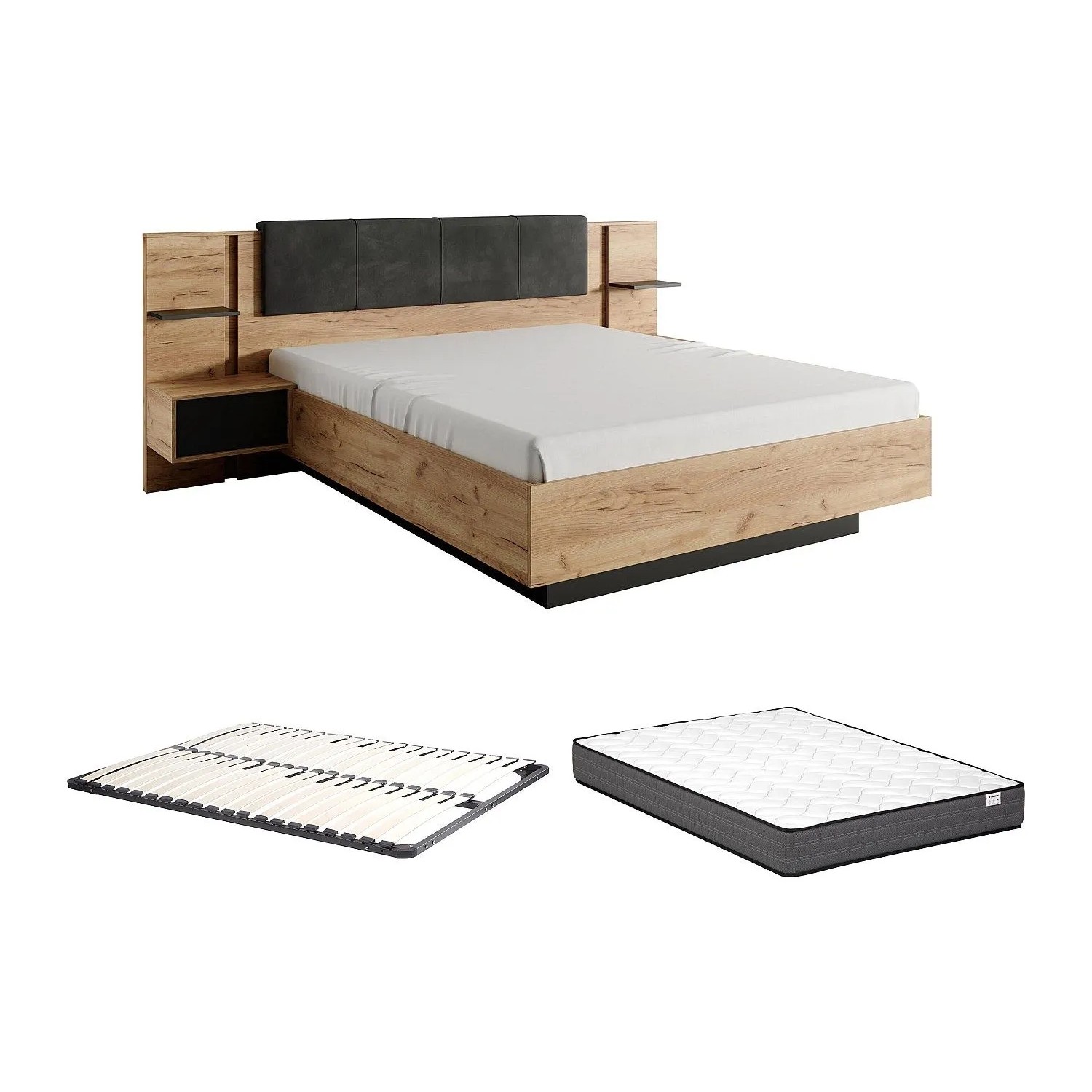 Vente-unique Bettrahmen Elynia Anthrazitgrau  Naturfarben Hell 236.4 cm