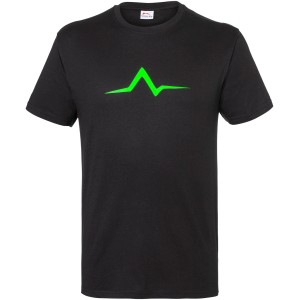 Schwarzes Kübler Pulse T-Shirt mit grünem, abstraktem Print. Arbeitskleidung.