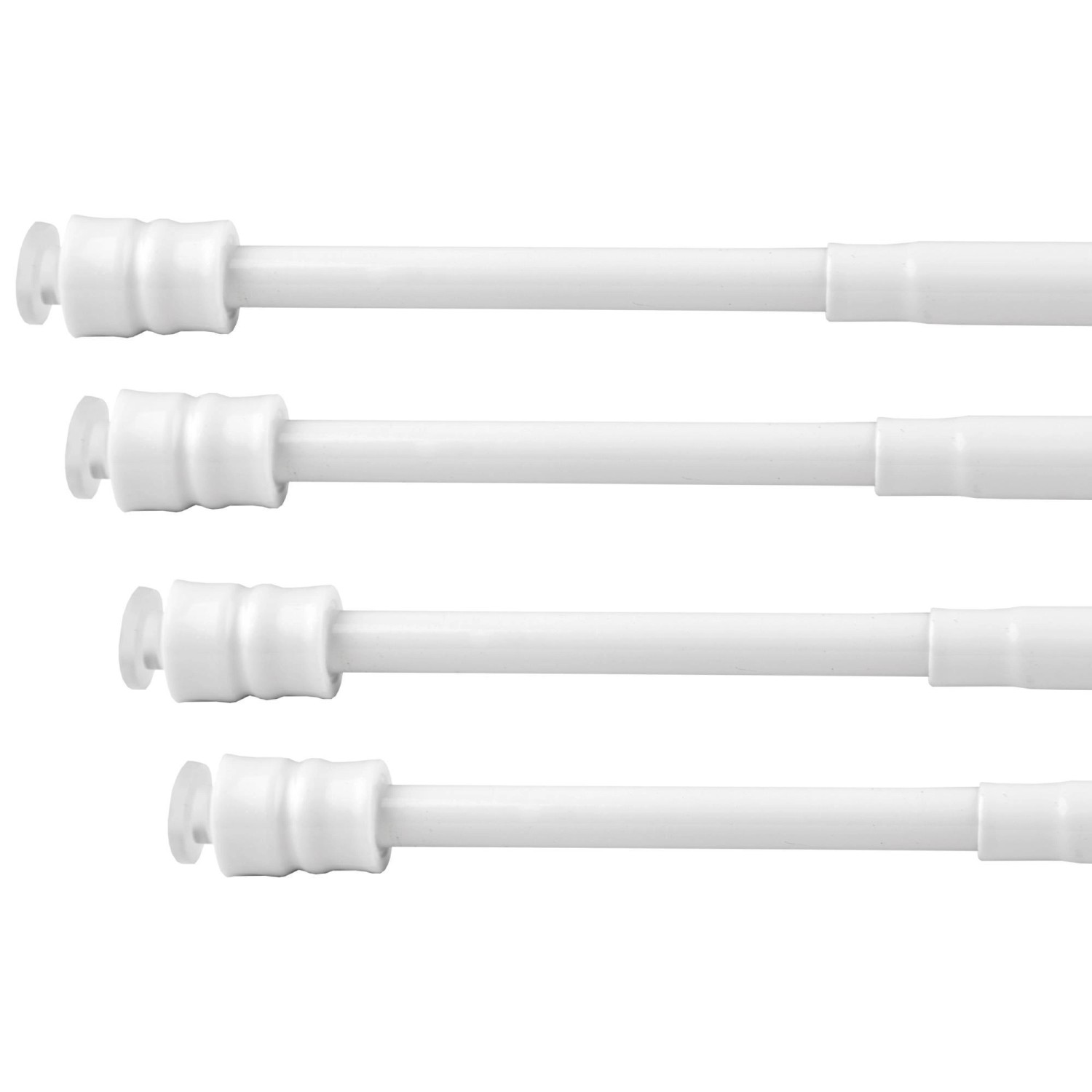 4er-Pack weiße Bestlivings Klemmstangen mit Schraubtechnik, 25-40 cm, für Gardinen und Vorhänge.