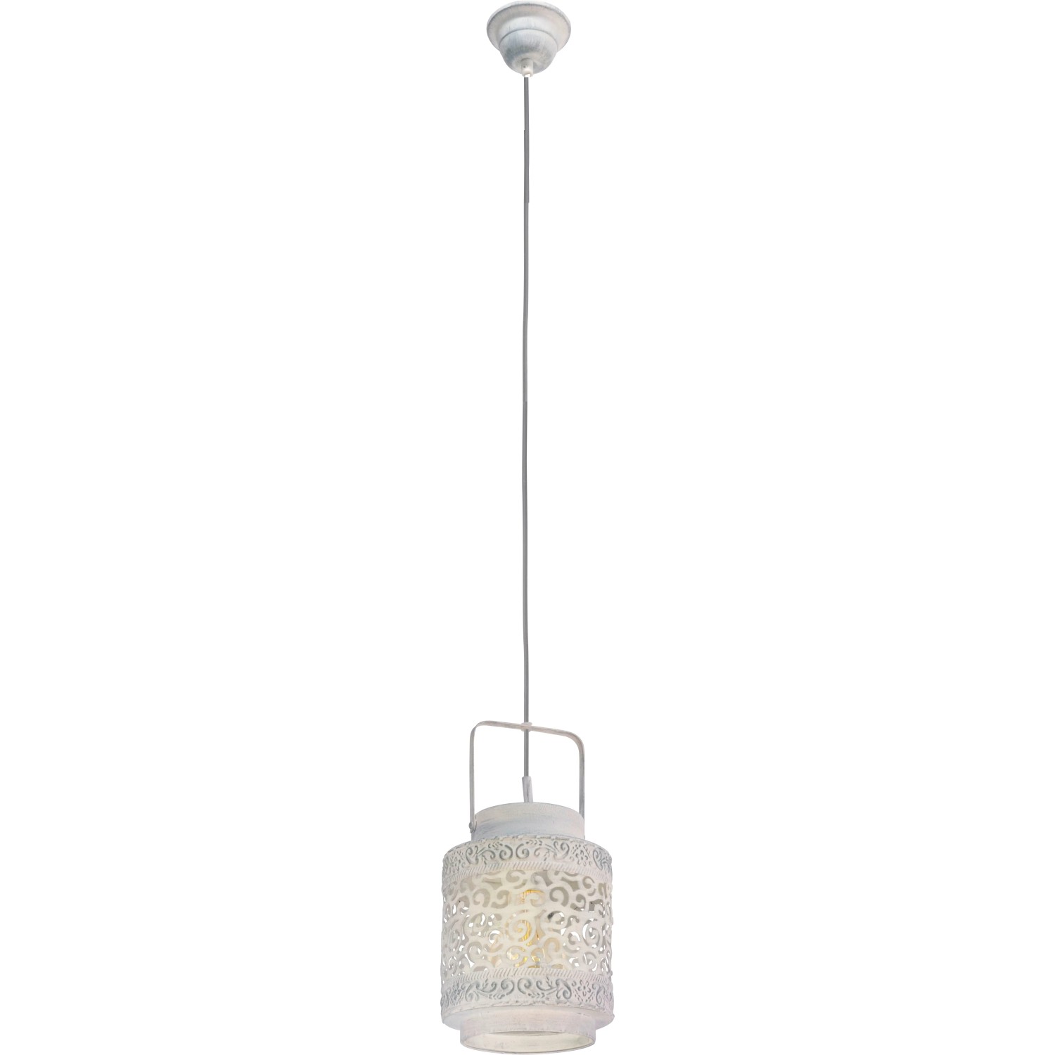 Graue Eglo Pendelleuchte Talbot aus Stahl mit filigranem Muster, H: 110cm.