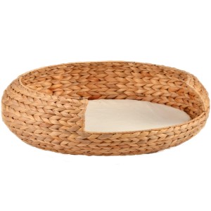 Katzenkorb Bira Größe 4 aus Wasserhyazinthe mit Kissen, gemütliches Katzenbett für Haustiere.