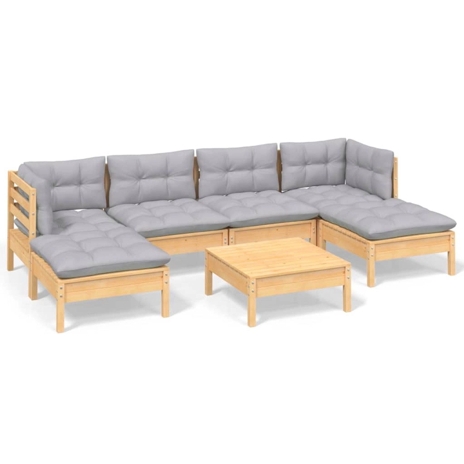 vidaXL 7-tlg Garten-Lounge-Set mit Grauen Kissen Kiefernholz Modell 7 günstig online kaufen