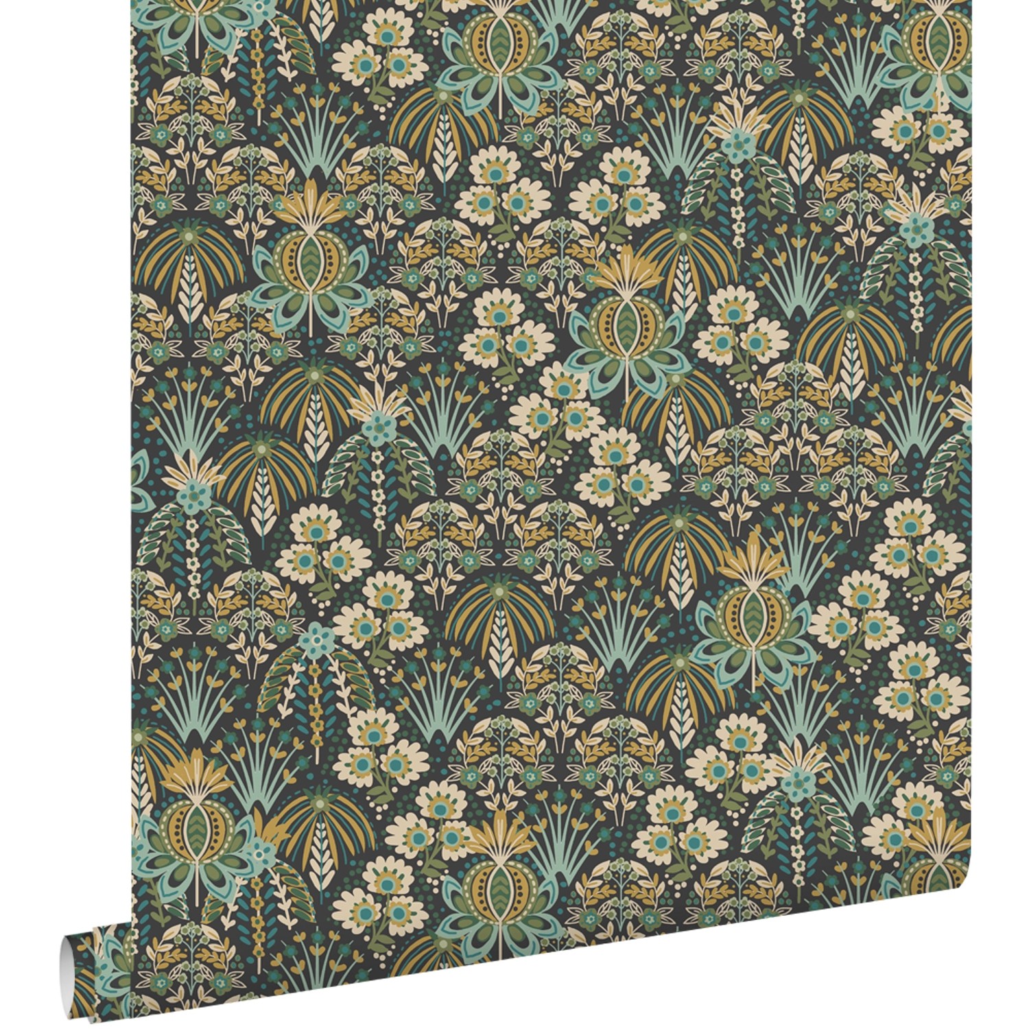 ESTAhome Tapete Blumenmuster im Jugendstil Graugrün Blau und Beige 50 x 900 günstig online kaufen