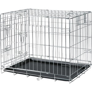 Trixie Transportkäfig M, 78x62x55cm, verzinkt mit 2 Türen und Kunststoffwanne für Hunde.