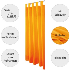 Blickdichter, helloranger Dekoschal Ellen im 2er-Pack mit Schlaufen für Fenstervorhänge.