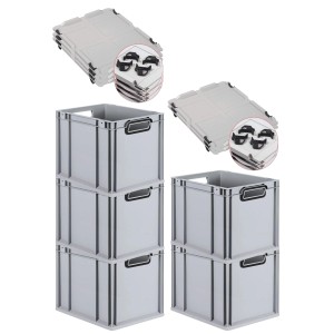 PROREGAL SparSet 5x Eurobox Nextgen Color Mit Auflagedeckel HxBxT 32x30x40cm 30 Liter Grau Griffe Schwarz Offen Eurobehälter Transportbox