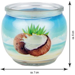 HS Candle Duftkerze Coconut im Glas mit Kokosnuss Motiv, 6er Pack.