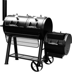 Schwarzer El Fuego Smoker Holzkohlegrill Minnesota mit Ablagen, Thermometer und Räucherkammer.