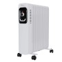 Weißer TroniTechnik Ölradiator TT OR 211 mit 11 Rippen und Drehregler auf Rollen.