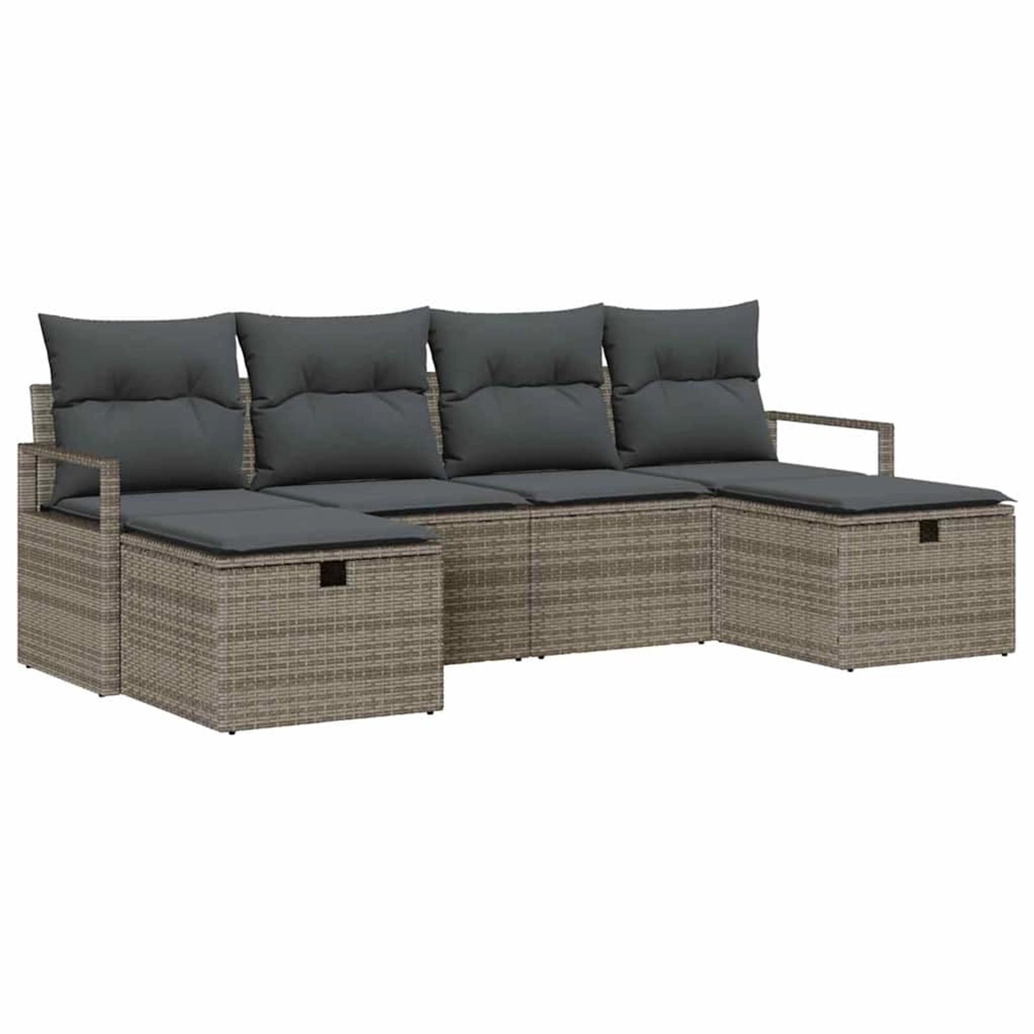 vidaXL Garten-Sofa-Set mit Kissen mit Speicher 6-Tlg Grau Poly Rattan 33605 günstig online kaufen