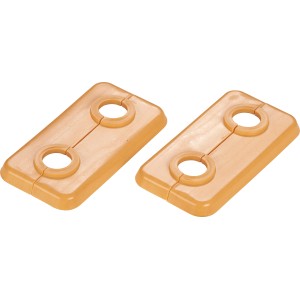 Zwei Ahorn Scharnierrosetten (Ø 15mm) zum Abdecken von Rohrdurchführungen.