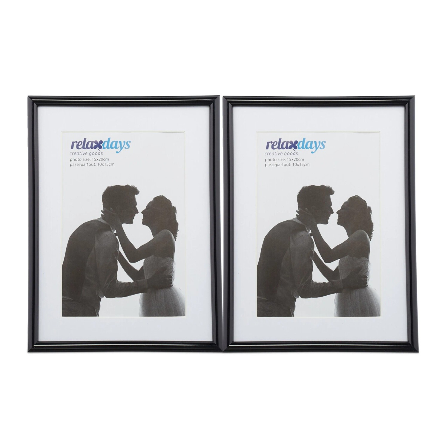 Relaxdays Bilderrahmen 2er Set Kunststoff Glas MDF Schwarz 15 cm x 20 cm