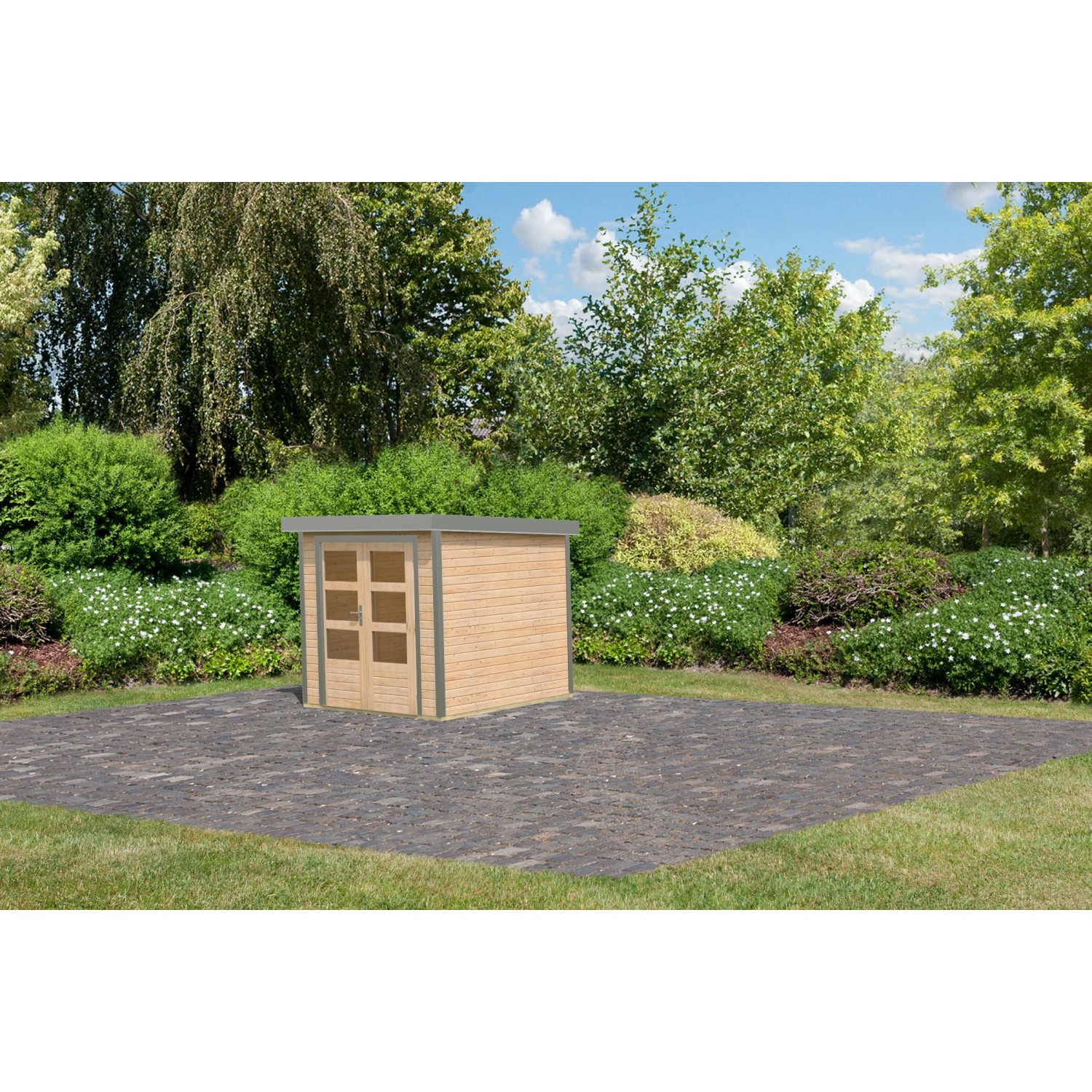 Karibu Gartenhaus Diego A Naturbelassen/Graualuminium 208,5 x 209 x 213 cm günstig online kaufen