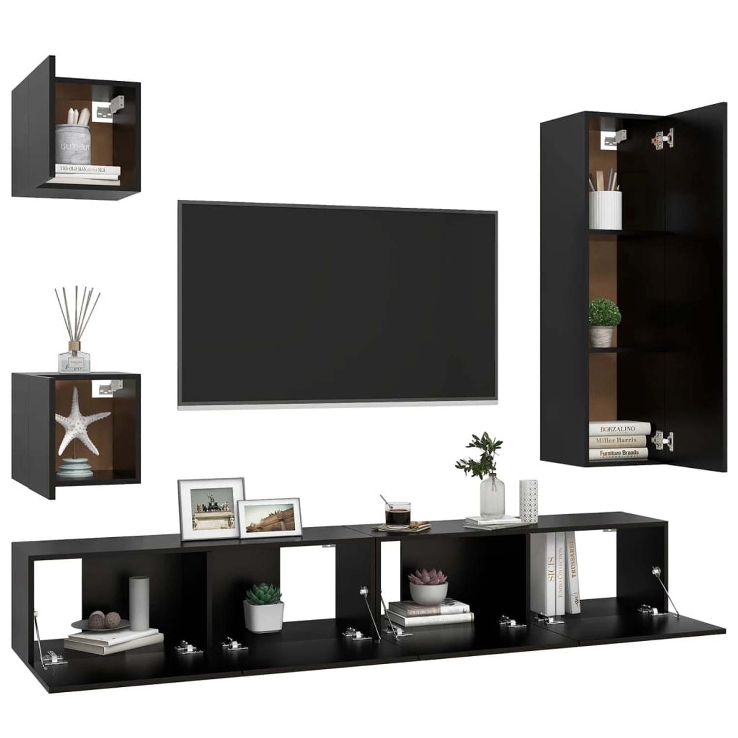 VidaXL 5-tlg. TV-Schrank-Set Schwarz Holzwerkstoff  Modell 12 günstig online kaufen