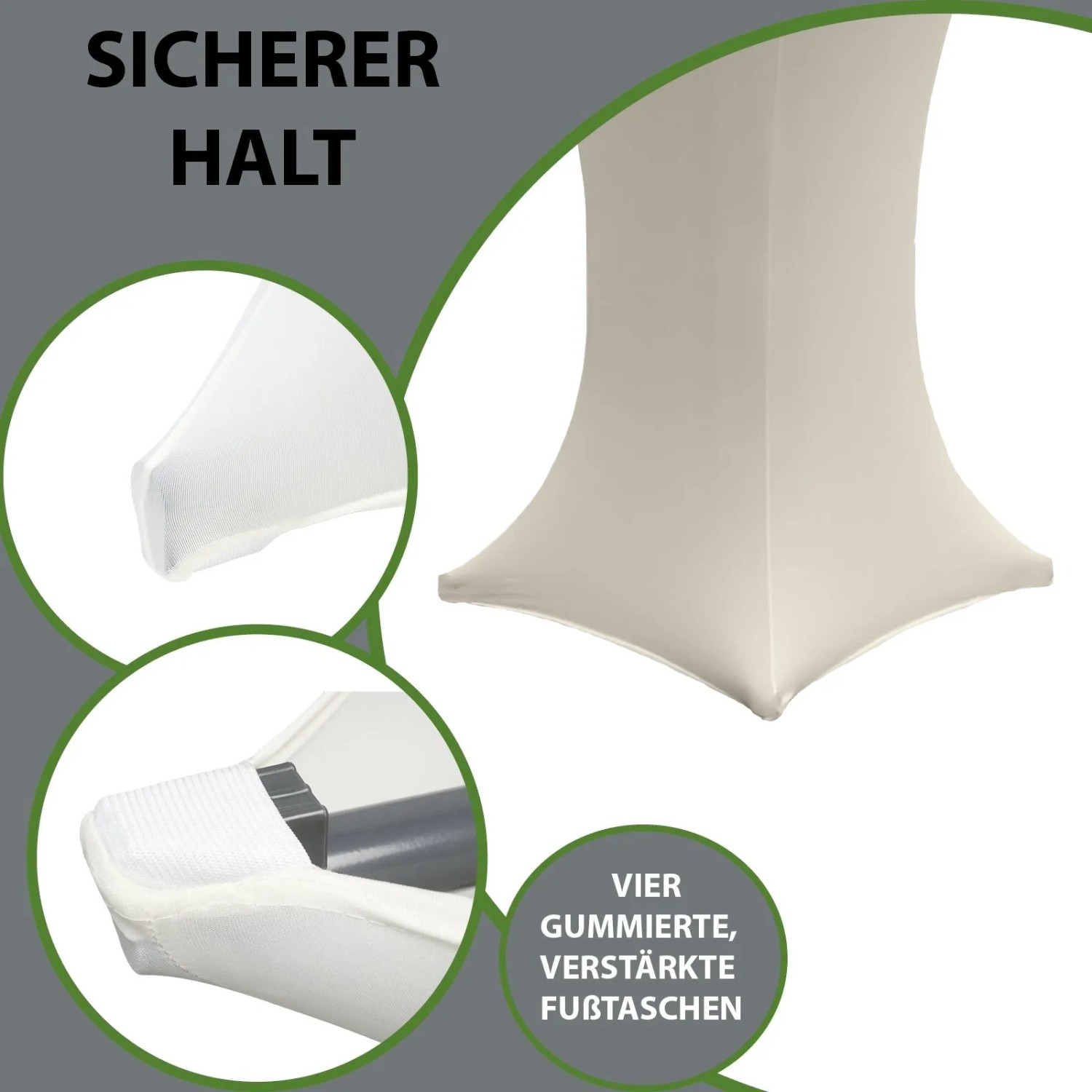 TRUTZHOLM Stehtischhusse beige, Stretch-Stoff, gummierte Fußtaschen für sicheren Halt. Für Ø 60cm Tische.