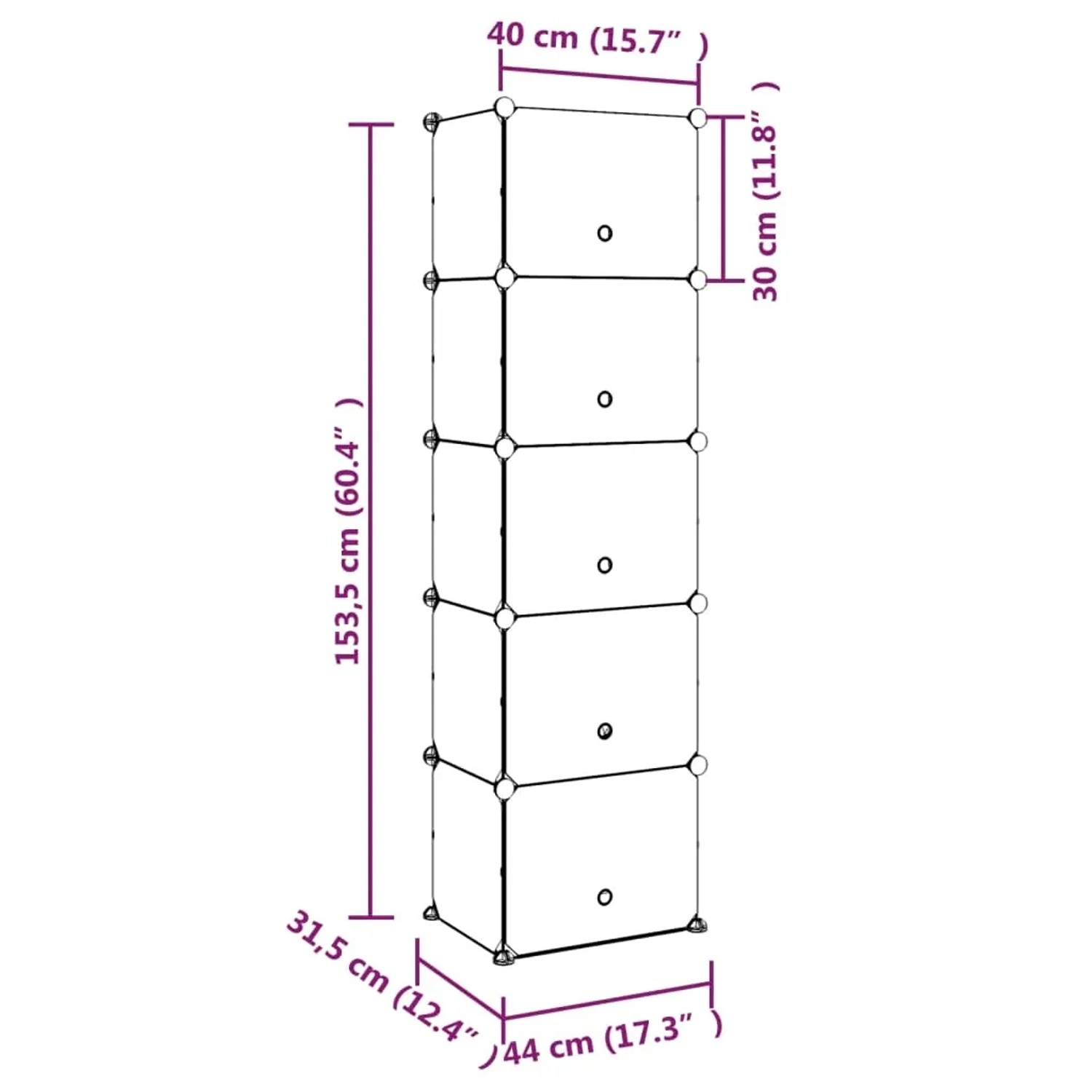 Transparentes vidaXL Schuhregal (44x31,5x153,5 cm) aus PP und Stahl. Ideal zur Schuhaufbewahrung.