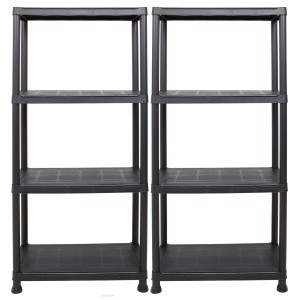 2er Set Ondis24 Steckregale, je 60x30x135cm, mit 4 Böden aus robustem, schwarzem Kunststoff.