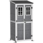 Outsunny Gartenschrank aus Tannenholz, hellgrau, mit zwei Fenstern und Doppeltür.