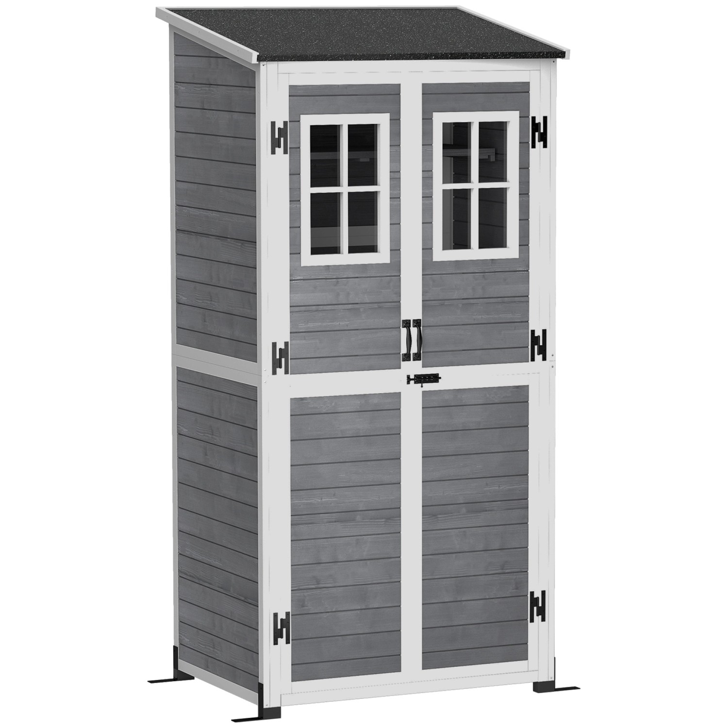 Thumbnail - Outsunny Gartenschrank Tannenholz Hellgrau 91L x 69B x 192H cm