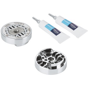 Grohe QuickGlue Set S2 für Brausestangen: Kleber, Montageschablonen und Halterungen.