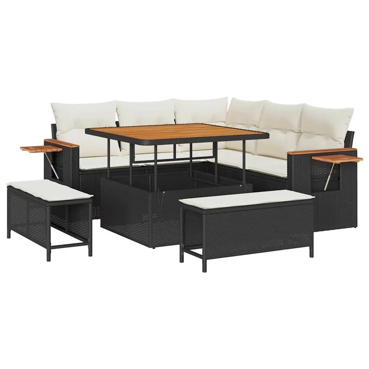 vidaXL Gartensofa-Set mit Kissen 9 Stk Schwarz und Creme Poly-Rattan 336511 günstig online kaufen