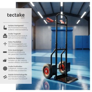 Tectake Sackkarre Jürgen Mit Stahlrahmen Luftbereifung  54 x 48 x 112 50 cm Schwarz