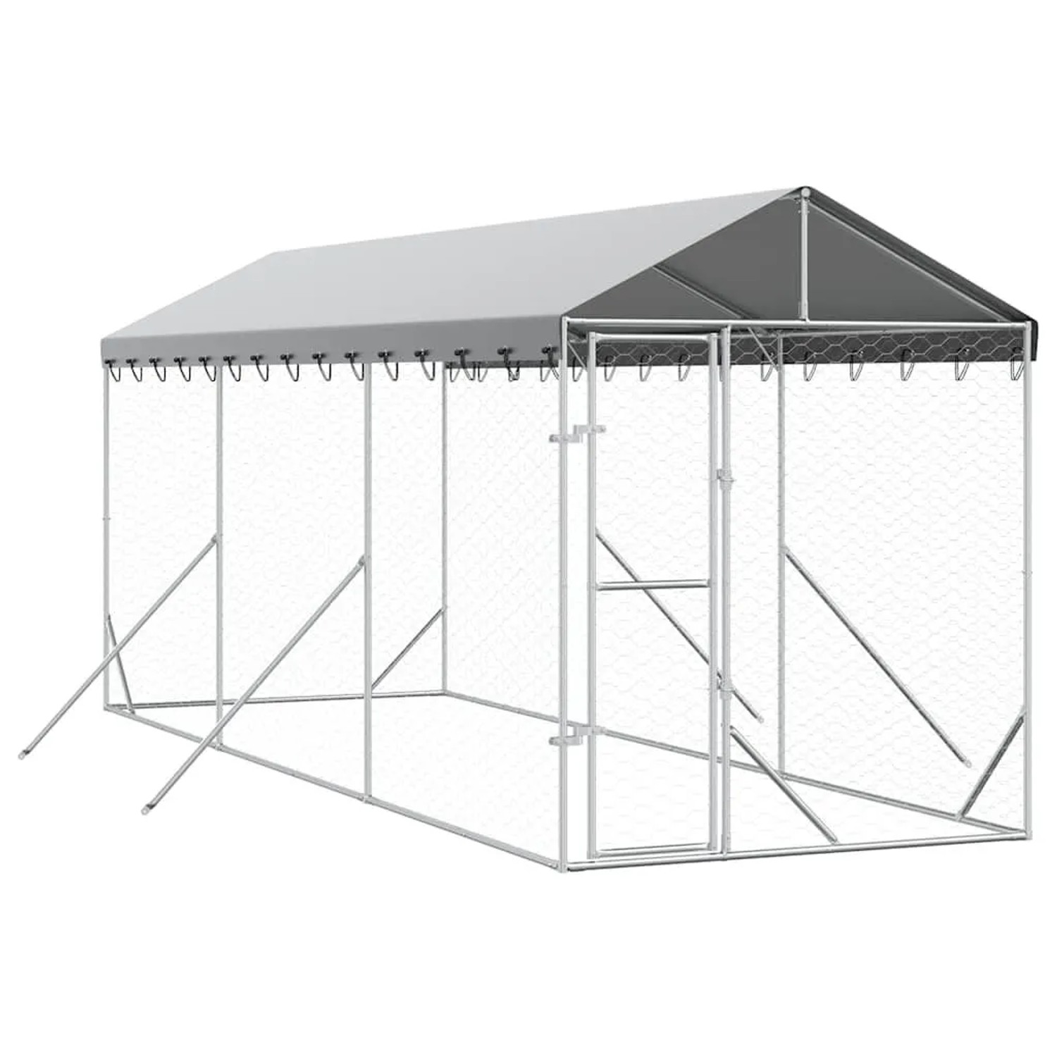 vidaXL Outdoor-Hundezwinger mit Dach Silbern 2x6x2,5m Verzinkter Stahl 3190483