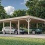 Palmako Doppelcarport Karl, braun, für zwei Autos. Holzcarport mit stabilen Pfosten.