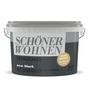 Eimer Schöner Wohnen Trendfarbe New Black, matte, schwarze Wandfarbe für Innenräume.