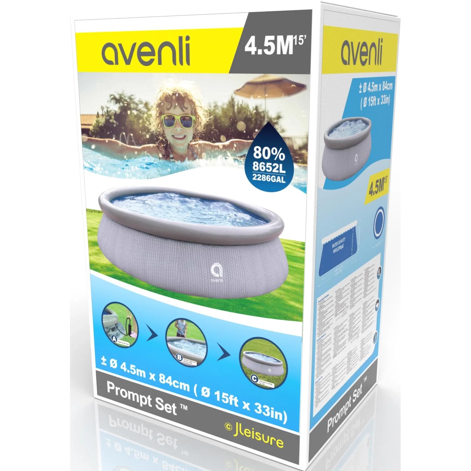 Avenli Gartenpool Set, rund, Ø 450 cm, Rattan Grau. Aufblasbarer Pool für Familienspaß im Garten.
