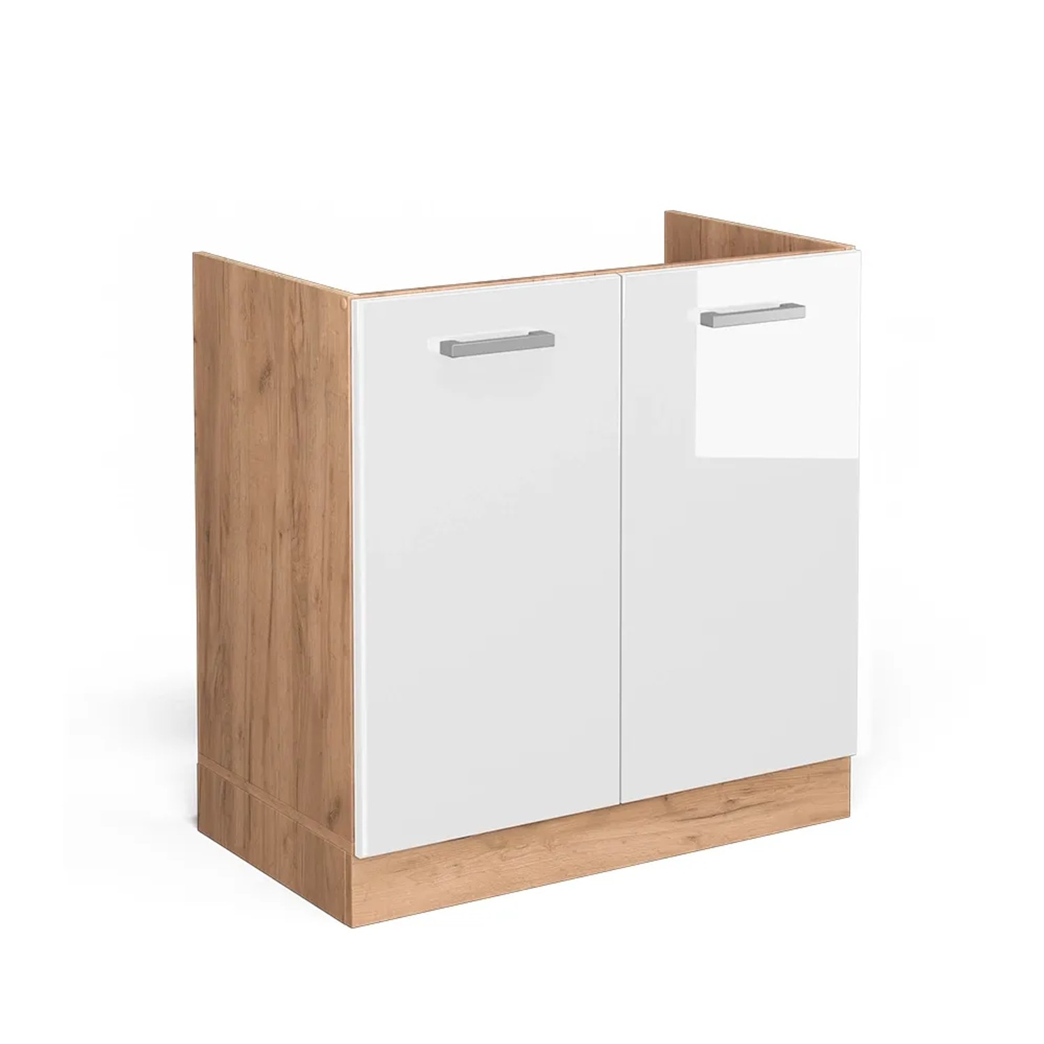 Vicco Spülenunterschrank R-Line Weiß Hochglanz/Goldkraft Eiche 80 cm ohne Arbeitsplatte