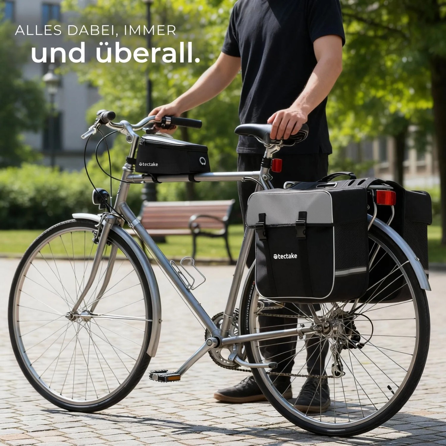 Tectake Set Fahrradtasche Georg und Fahrradrahmentasche Große Fahrradtasche Mit 2 Fächern Rahmentasche Mit Touch Handyfach 18 x 8 5 x 8 5 cm 18 x 8 5_8