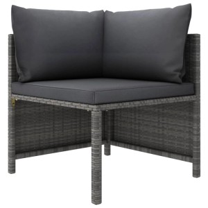 Graues vidaXL Garten-Lounge-Eckteil aus Rattan mit anthrazitfarbenen Kissen.