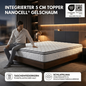 Arensberger Taschenfederkernmatratze Viktoria 160x200 mit integriertem Topper im Schlafzimmer.