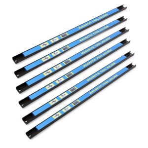Wiltec Magnetleiste 6er Set, 61cm, aus Karbonstahl. Schwarze Werkzeughalter Schienen mit blauer Magnetfläche für die Werkstatt.