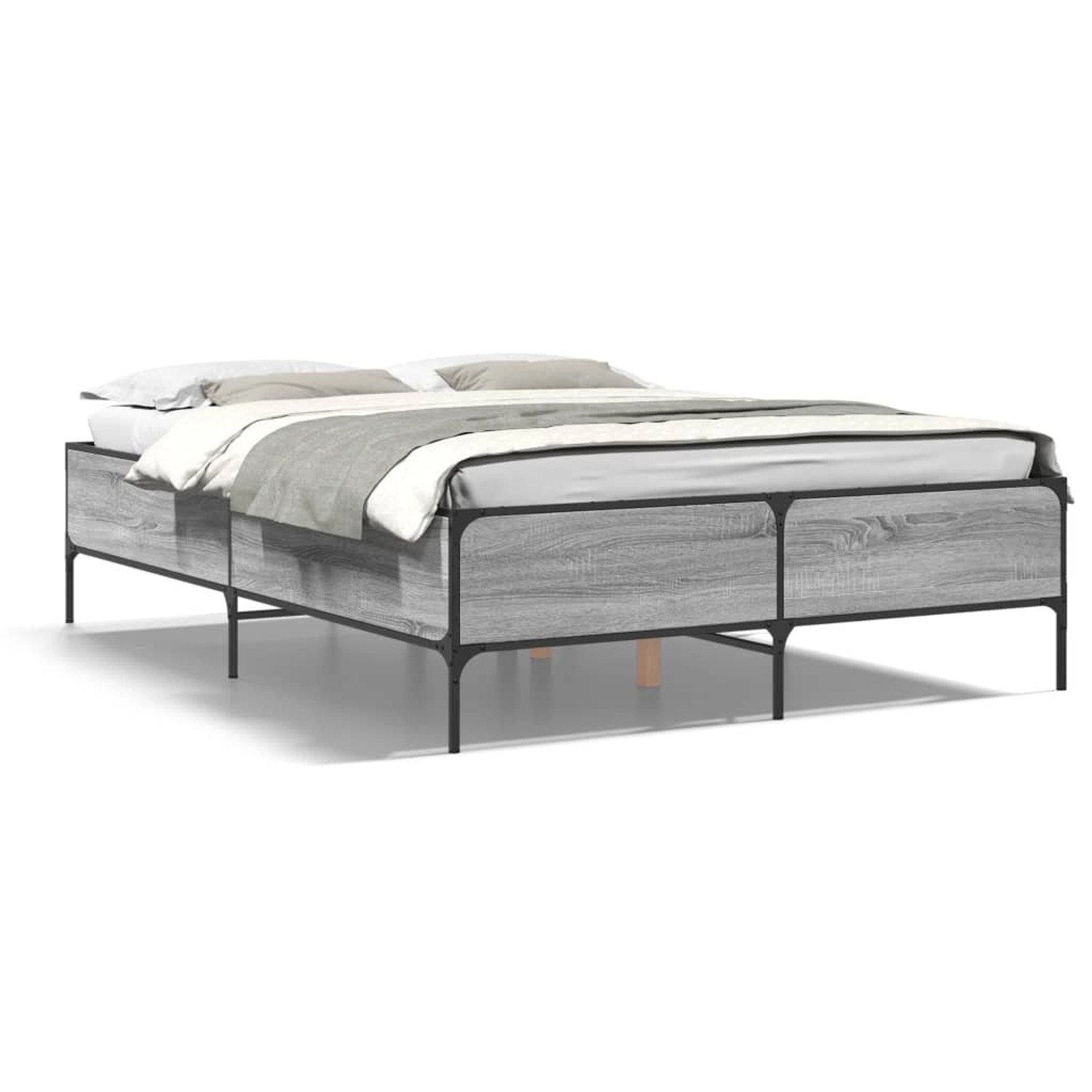 vidaXL Bettgestell Grau Sonoma 140x200 cm Holzwerkstoff und Metall 3279800 günstig online kaufen