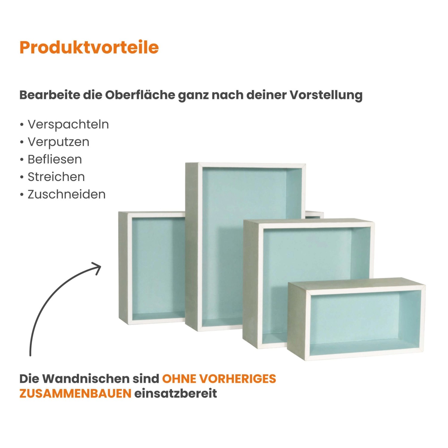 Dalsys Wandnischen für Dusche, 5 Größen, imprägnierter Gipskarton, zur individuellen Gestaltung.