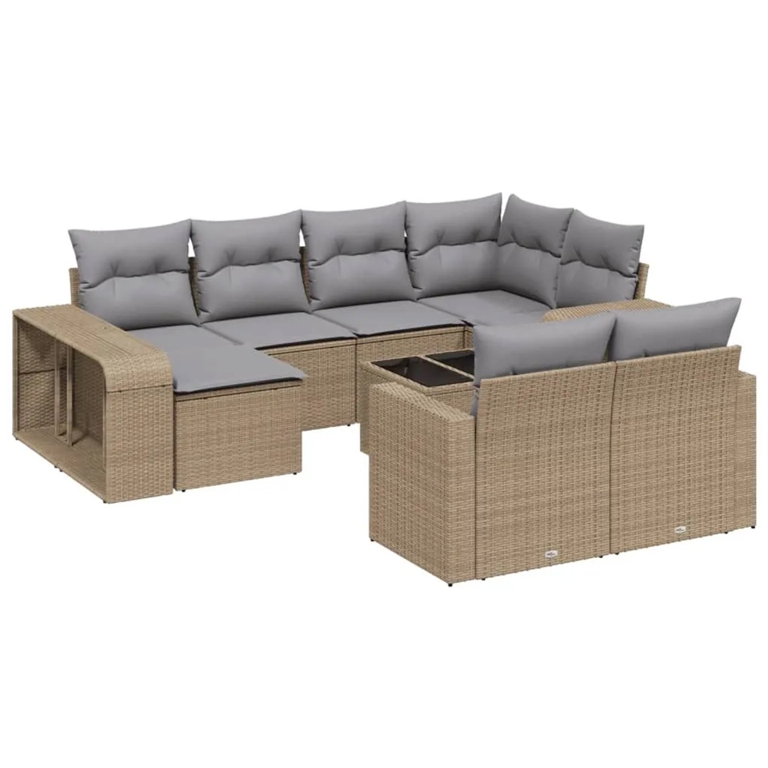 vidaXL 11-Tlg Garten-Sofagarnitur mit Kissen Beige Poly Rattan 3261299