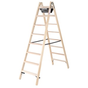 Beidseitig begehbare Holz Stufen-Stehleiter mit 2x8 Stufen von PROREGAL.