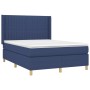 Blaues vidaXL Boxspringbett (140x190 cm) mit Matratze und Stoffbezug.