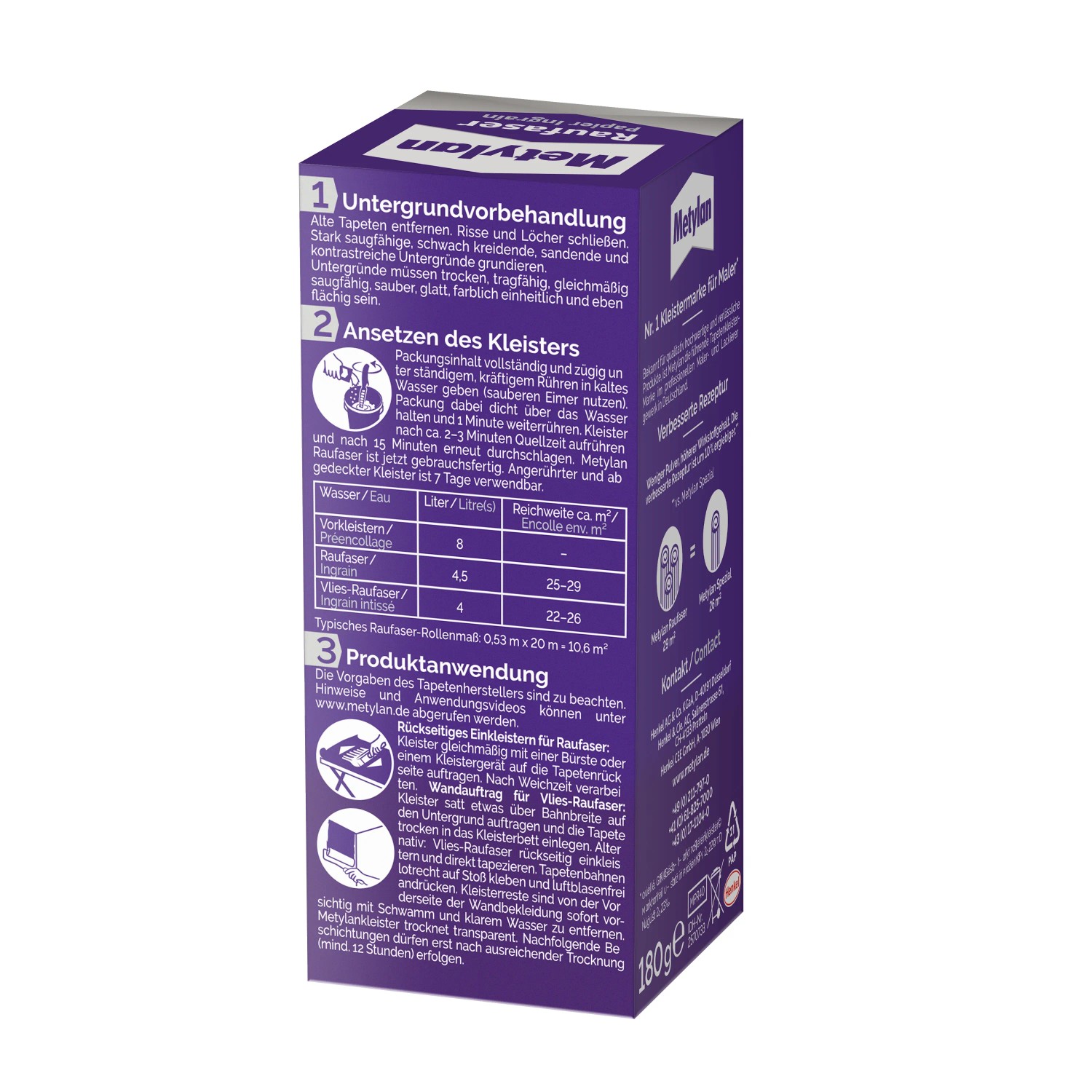 Metylan Raufaser Tapetenkleister 180g, stark für Raufaser und Vlies, transparent trocknend.