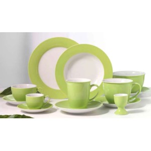 Ritzenhoff & Breker Doppio Kombiservice, 24-teilig, grün. Geschirr-Set aus Porzellan mit Tellern, Tassen und Schalen.