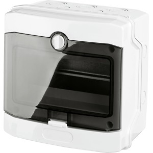 Aufputz Kleinverteiler mit transparenter Tür, 8 TE, 17x21x10,6 cm, für Elektroinstallationen.