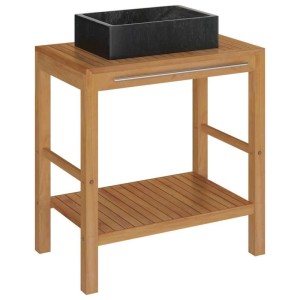 vidaXL Waschtisch Massivholz Teak mit Waschbecken Marmor Schwarz 3058159