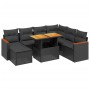 vidaXL 8-tlg. Garten-Sofagarnitur aus schwarzem Rattan mit Kissen und Tisch.